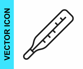 Obraz premium Black line Medical thermometer for medical examination icon isolated on white background. Vector