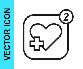 Obraz premium Black line Smartphone with heart rate monitor function icon isolated on white background. Vector