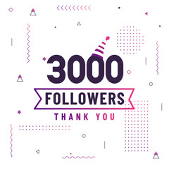 Thank you 3000 followers, 3K followers celebration modern colorful design.