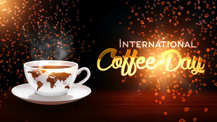 International Coffee Day 1 October 3D rendering background is perfect for any type of news or information presentation. The background features a stylish and clean layout 