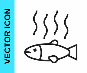 Black line Dead fish icon isolated on white background. Rotten fish. Vector