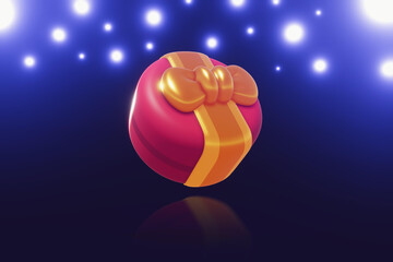 3D Wallpaper for Christmas and Valentine's Day - Red Giftbox with Beam Lights and Sparks on Dark Background