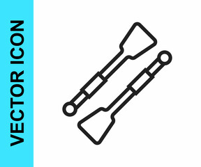 Black line Oars or paddles boat icon isolated on white background. Vector