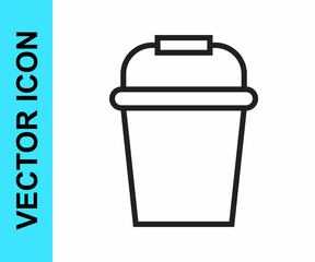 Black line Fishing bucket icon isolated on white background. Fish in a bucket. Vector