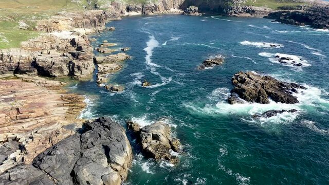 Aerial view of the coastline by Marmeelan and Falcorrib south of Dungloe, County Donegal - Ireland