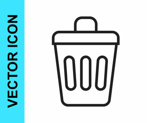 Black line Trash can icon isolated on white background. Garbage bin sign. Recycle basket icon. Office trash icon. Vector