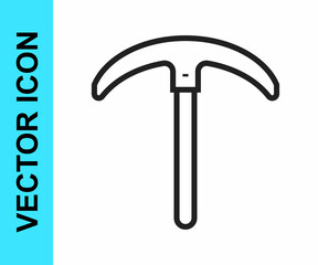 Black line Pickaxe icon isolated on white background. Vector