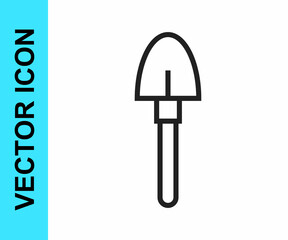 Black line Shovel icon isolated on white background. Gardening tool. Tool for horticulture, agriculture, farming. Vector