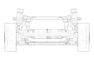 Electric Car Chassis with battery. Vector - obrazy, fototapety, plakaty