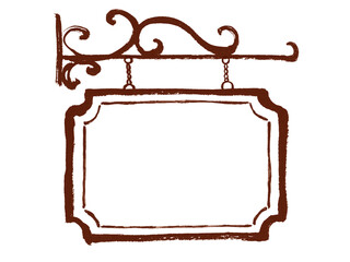 レトロなヨーロッパ看板風フレームの手描きイラスト