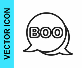 Black line Boo speech bubble icon isolated on white background. Happy Halloween party. Vector