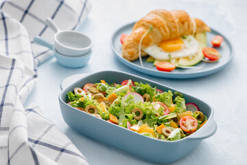 Composition with vegetable salad tray. Balanced diet.