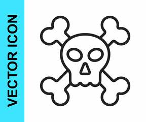 Black line Skull on crossbones icon isolated on white background. Happy Halloween party. Vector