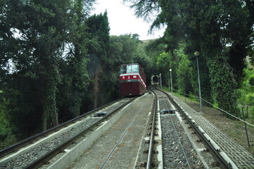 Naklejka premium Rail system vehicle entering the funicular tunnel