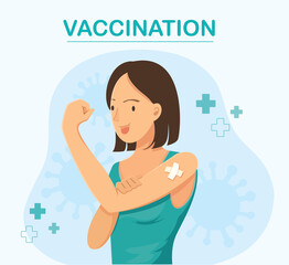 woman Showing Vaccinated. Vaccination concept. vector illustration