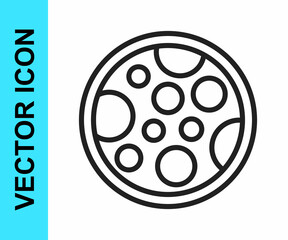 Black line Pizza icon isolated on white background. Fast food menu. Vector