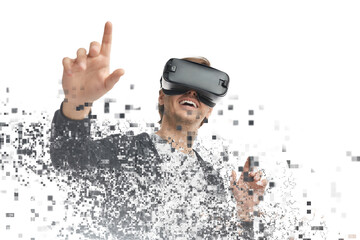 Happy man experiencing virtual world