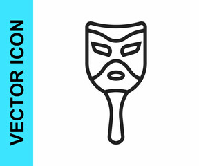 Black line Carnival mask icon isolated on white background. Masquerade party mask. Vector