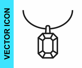 Black line Pendant on necklace icon isolated on white background. Vector
