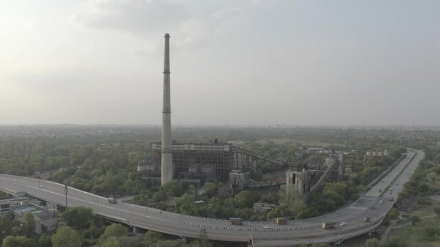 An aerial shot of a Thermal plant during Covid-19 Lockdown at New Delhi,India
