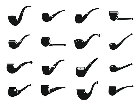Smoking pipe icons set simple vector. Luxury tobacco