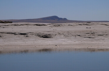 View on a mountain from a salt lake coast.
