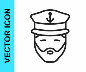 Black line Captain of ship icon isolated on white background. Travel tourism nautical transport. Voyage passenger ship, cruise liner. Vector