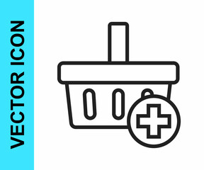 Black line Add to Shopping basket icon isolated on white background. Online buying concept. Delivery service. Supermarket basket symbol. Vector