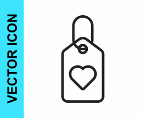 Black line Heart tag icon isolated on white background. Love symbol. Valentine day symbol. Vector