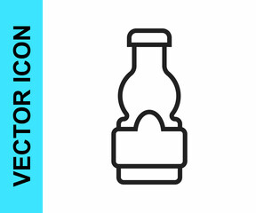 Black line Sauce bottle icon isolated on white background. Ketchup, mustard and mayonnaise bottles with sauce for fast food. Vector