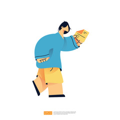 man character holding a paper note or document on hand vector illustration
