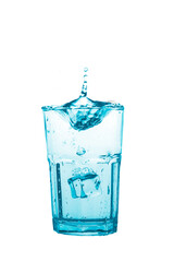 Water splash in glass of water isolated on white background.	