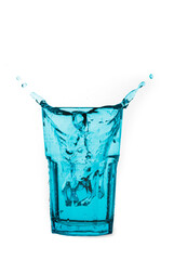 A water splashes on blue colour isolated on white background.