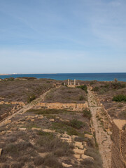 View of the temple of Serapis and the sea from the Severan Basilica inLeptis Magna