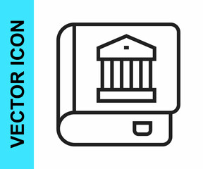 Black line Law book icon isolated on white background. Legal judge book. Judgment concept. Vector