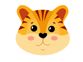Obraz premium Muzzle of a Cute tiger. Symbol of the new year. Year of the tiger. Tabby kitten. Vector illustration isolated on white background.