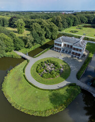 Aerial shot of Schoonselhof castle gardens in Antwerp Schoonselhof park