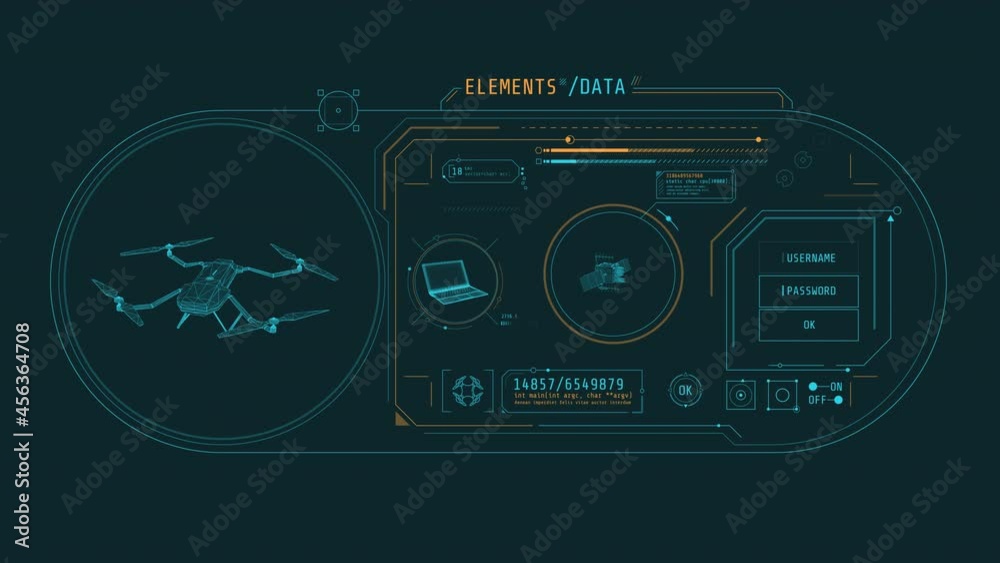 Canvas Prints hud animation with drones and satellite equipment.