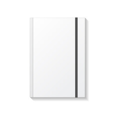 Fototapeta premium Blank white book or notebook with black elastic top view mockup template.