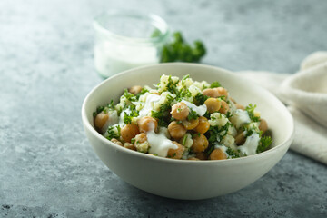 Cauliflower couscous with parsley and chickpea