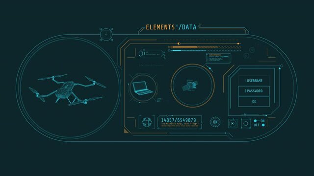 HUD animation with drones and satellite equipment.