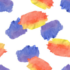 Seamless Pattern with Red, Yellow, Blue Watercolor Spots.