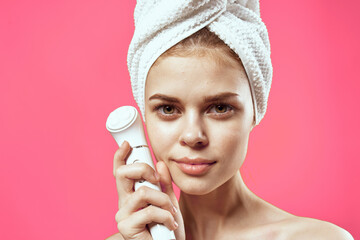 cheerful woman naked shoulders skin cleaning spa treatments model