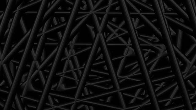 Futuristic geometric surface background animation. Interweaving of triangles on the black surface. Loopable. Full Frame. 3D rendering.