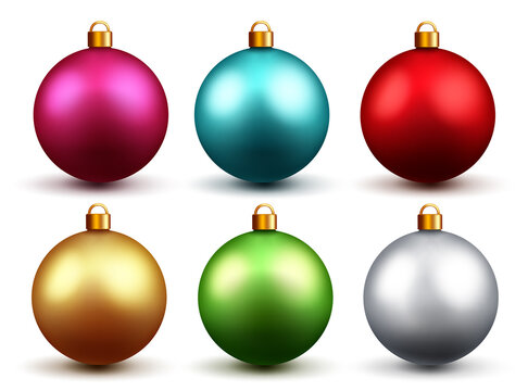 Christmas balls decoration vector set. 3d realistic christmas ball in shiny and colorful design isolated in white background for xmas holiday decor collection. Vector illustration.

