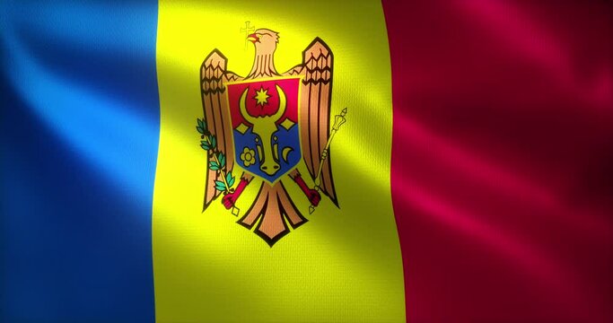 Moldova Flag with waving folds, close up view, 3D rendering