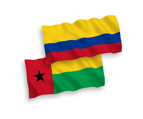 Fototapeta premium Flags of Republic of Guinea Bissau and Colombia on a white background