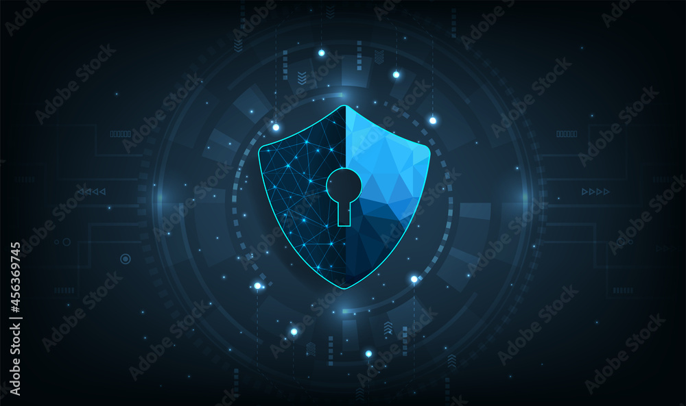Fototapete internet network protection and cyber security concept.computer protection virus attack with shield 