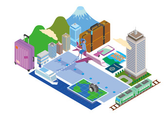 海外旅行をイメージしたアイソメトリックイラスト