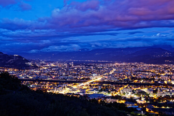 Grenoble à l'heure bleue depuis le Vercors